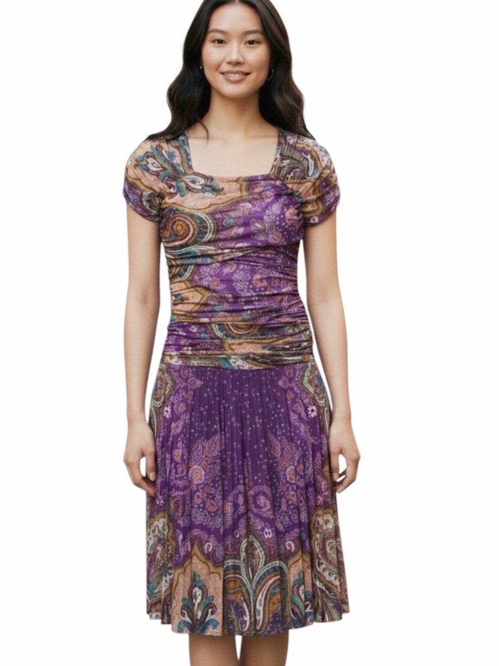 ETRO Purple Paisley Printed Dress Size 46
